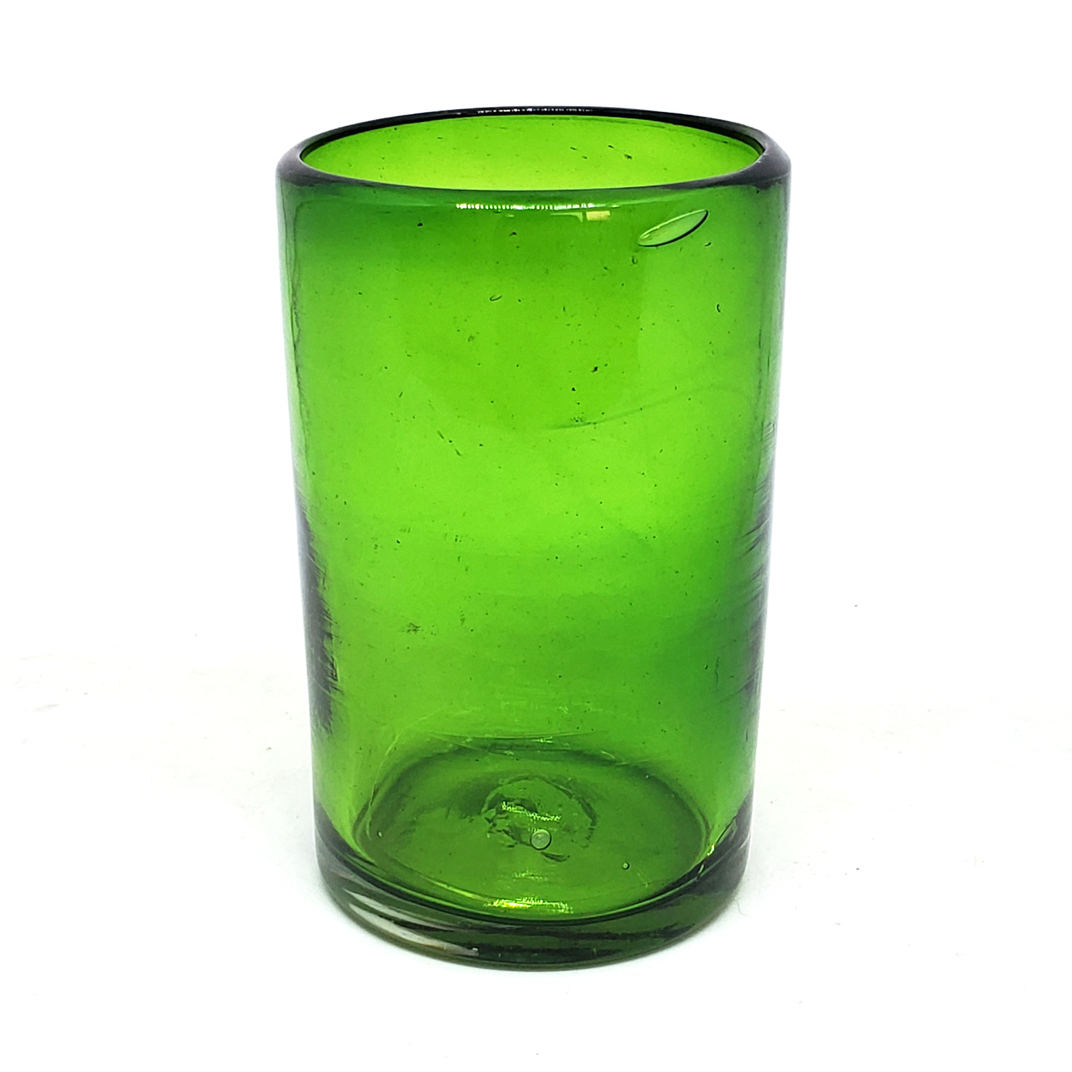 VIDRIO SOPLADO / Juego de 6 vasos grandes color verde esmeralda